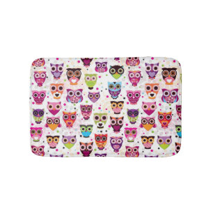 Cute owl background pattern for kids bath mat