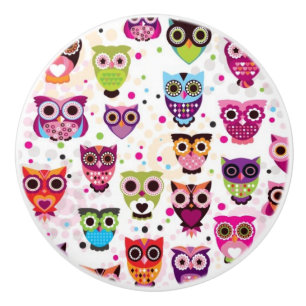 Cute owl background pattern for kids ceramic knob