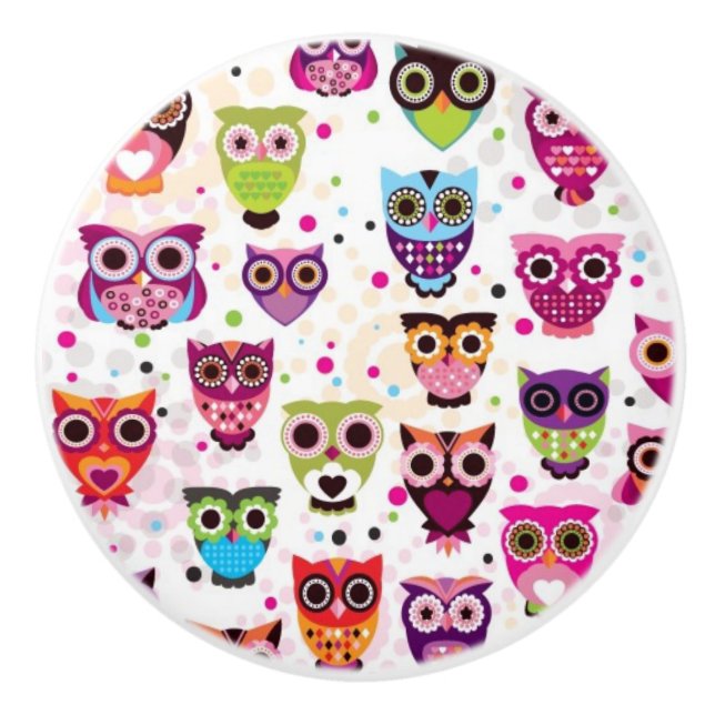 Cute owl background pattern for kids ceramic knob (Front)
