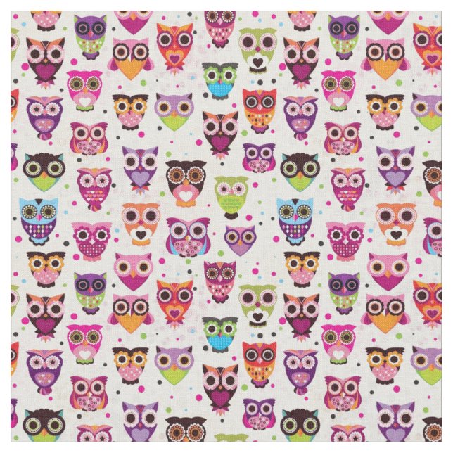 Cute owl background pattern for kids fabric (Close Up)
