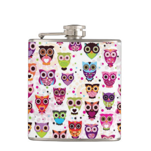 Cute owl background pattern for kids hip flask