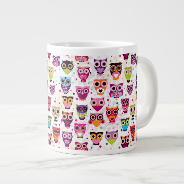 Cute owl background pattern for kids large coffee mug (Front Right)