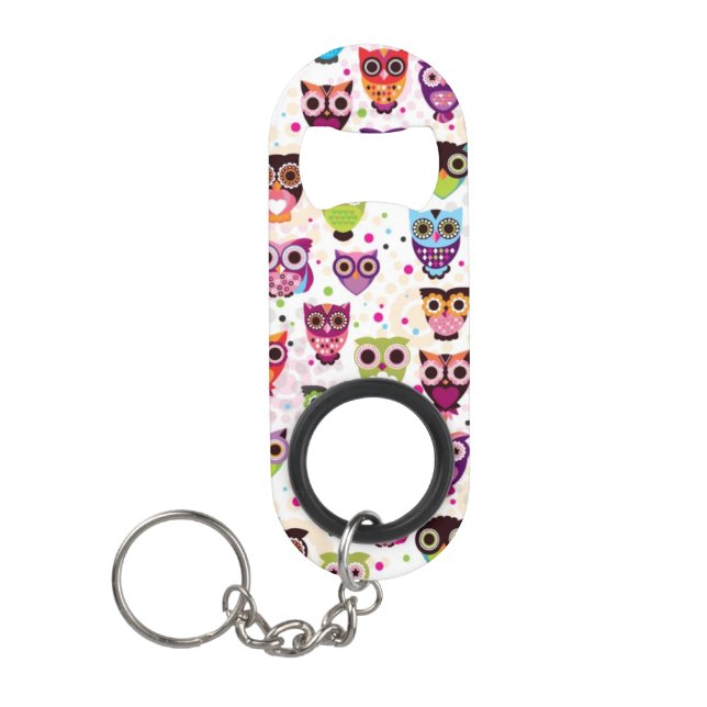 Cute owl background pattern for kids mini bottle opener (Front)