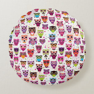 Cute owl background pattern for kids round pillow