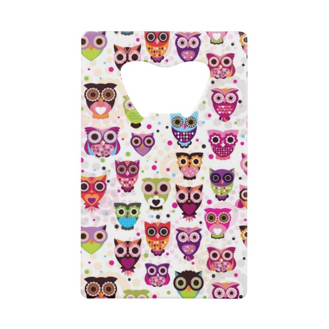 Cute owl background pattern for kids wallet bottle opener (Front)