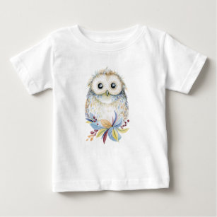 Cute Owl beige and blue watercolor Baby T-Shirt
