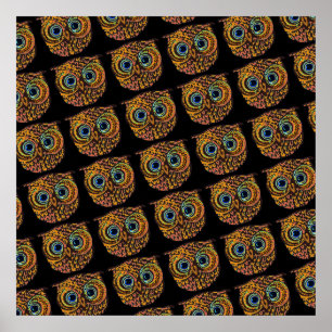 cute owl bird faces poster