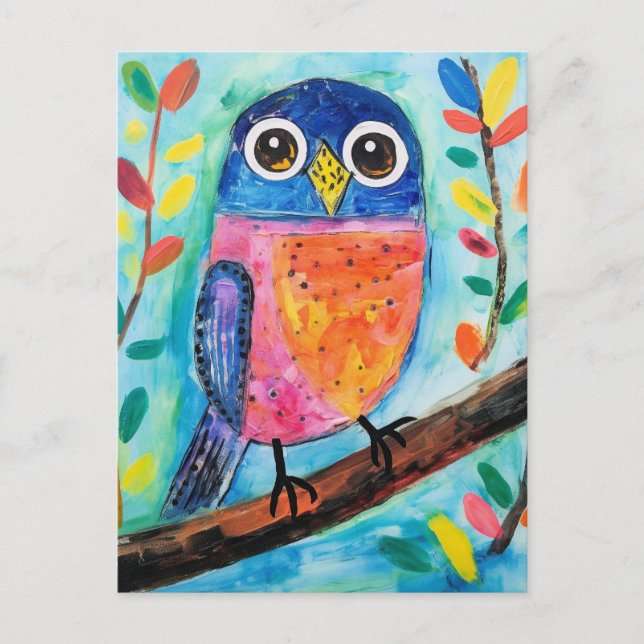 Cute Owl Bird Watercolor Art  Postcard (Front)