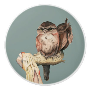 Cute Owl Birds Watercolor Portrait Ceramic Knob