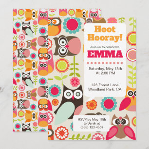 Cute Owl Birthday Invitation Hoot Hooray Birthday