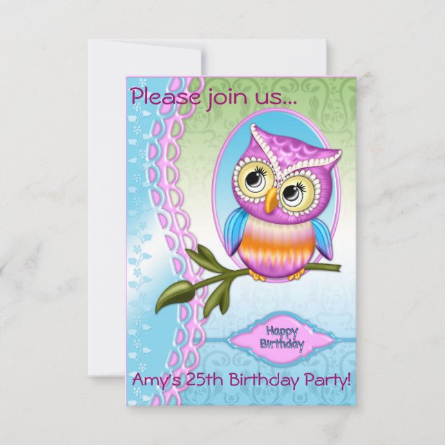 Cute Owl Birthday Invitations Announcements (Front)