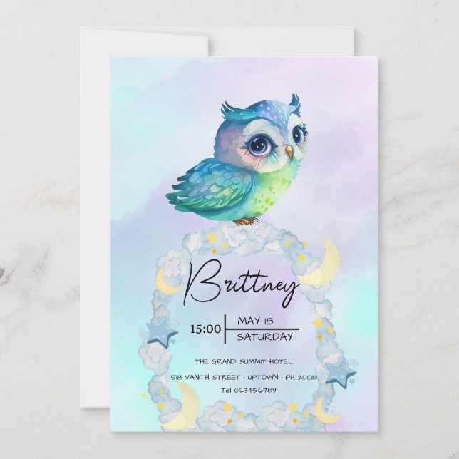 Cute Owl Birthday Party Adorable Invitation  (Front)