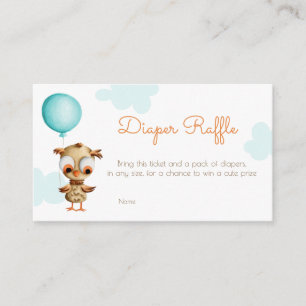Cute Owl Blue Baby Shower Diaper Raffle Enclosure Card