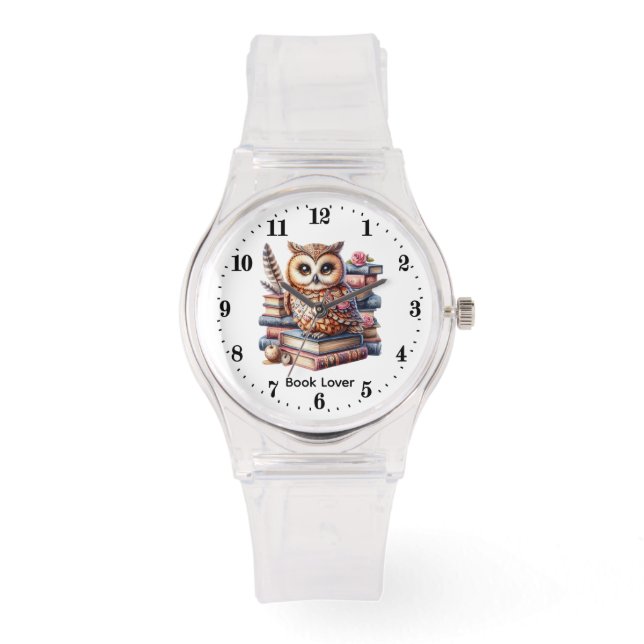 Cute owl book lover customizable watch (Front)