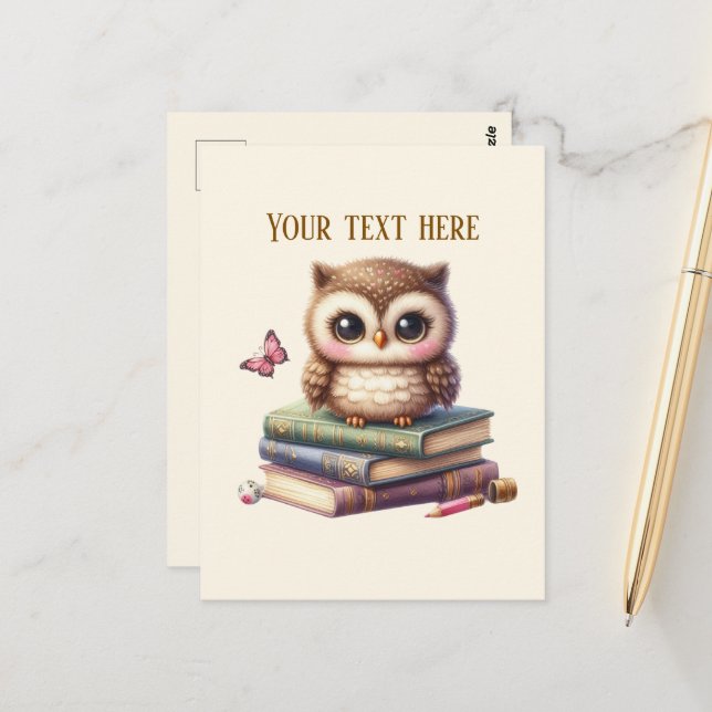 Cute owl book lovers  postcard (Front/Back In Situ)