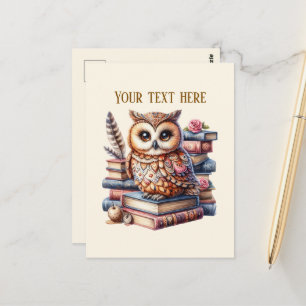 Cute owl book lovers postcard