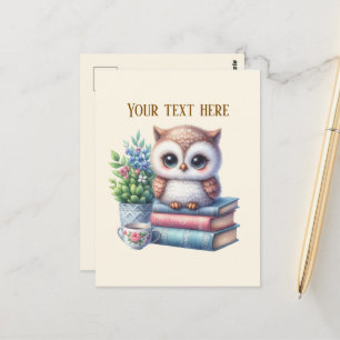 Cute owl book lovers postcard