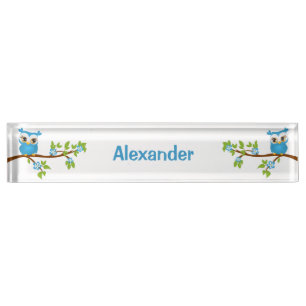 Cute Owl Boy on a Branch Desk Nameplate