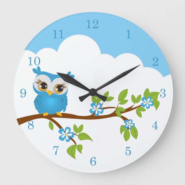 Cute Owl Boy on a Branch Wall Clocks (Front)