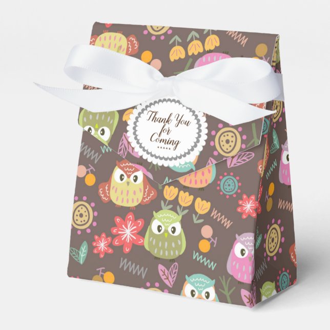 Cute Owl Brown Favour Box (Front Side)