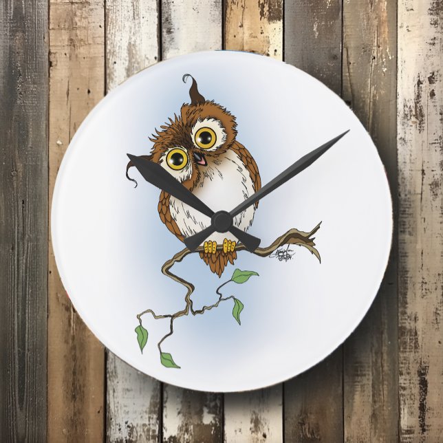 Cute Owl Brown Hoot Round Clock (Creator Uploaded)