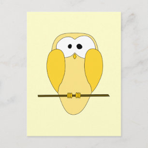 Cute Owl Cartoon. Yellow. Postcard