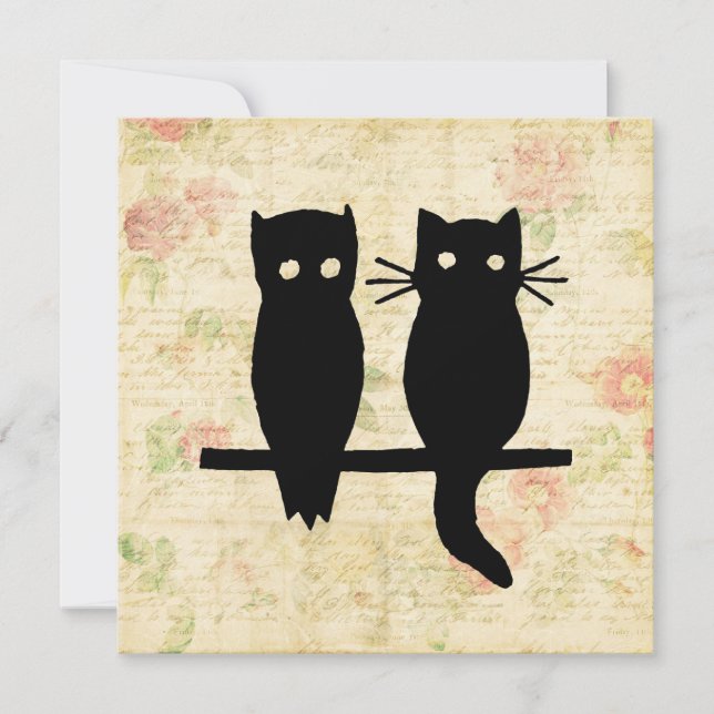 Cute Owl & Cat Card (Front)