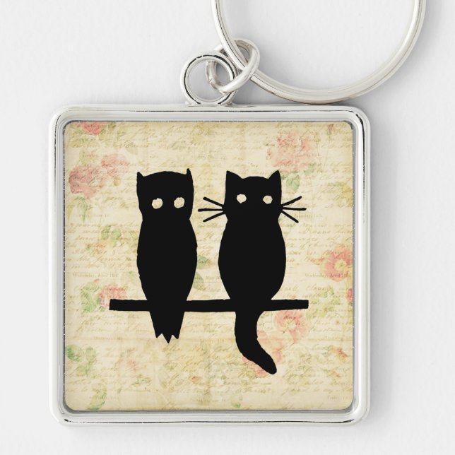Cute Owl & Cat Keychain (Front)