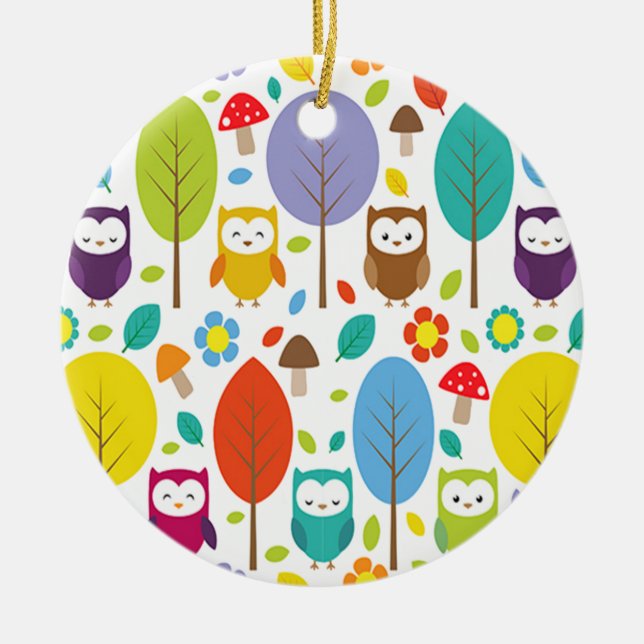 Cute Owl Ceramic Ornament (Front)