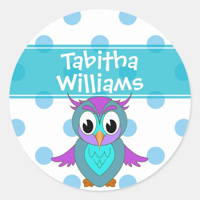 Cute Owl Children's Personalized Classic Round Sticker (Front)