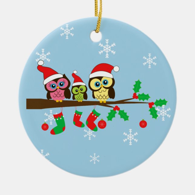 Cute Owl Christmas Keepsake Ornaments (Front)