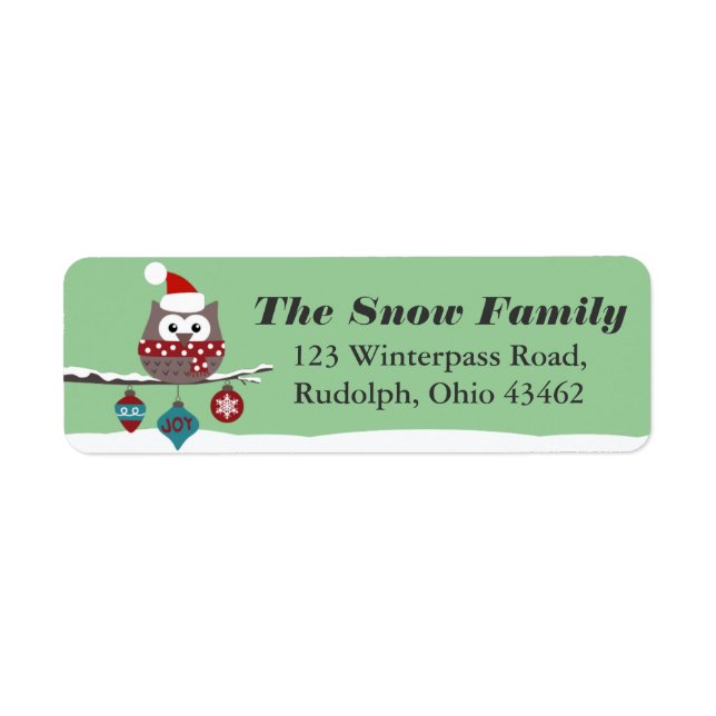 Cute Owl Christmas Mailing Label CUSTOM COLOR (Front)