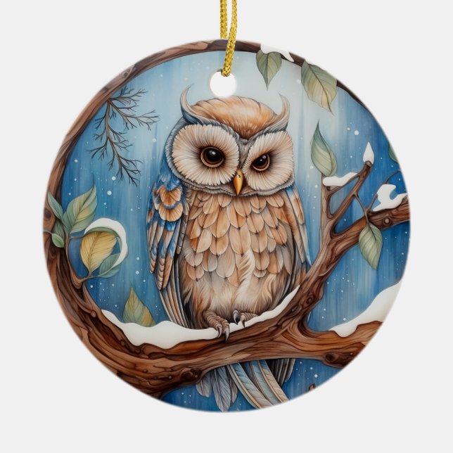 Cute Owl Christmas Personalized  Ceramic Ornament (Front)