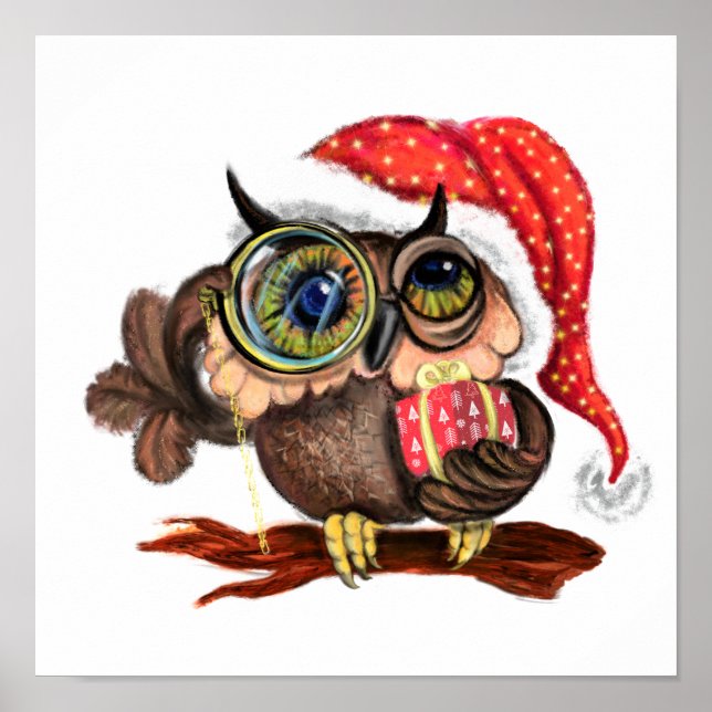 Cute Owl Christmas Poster (Front)