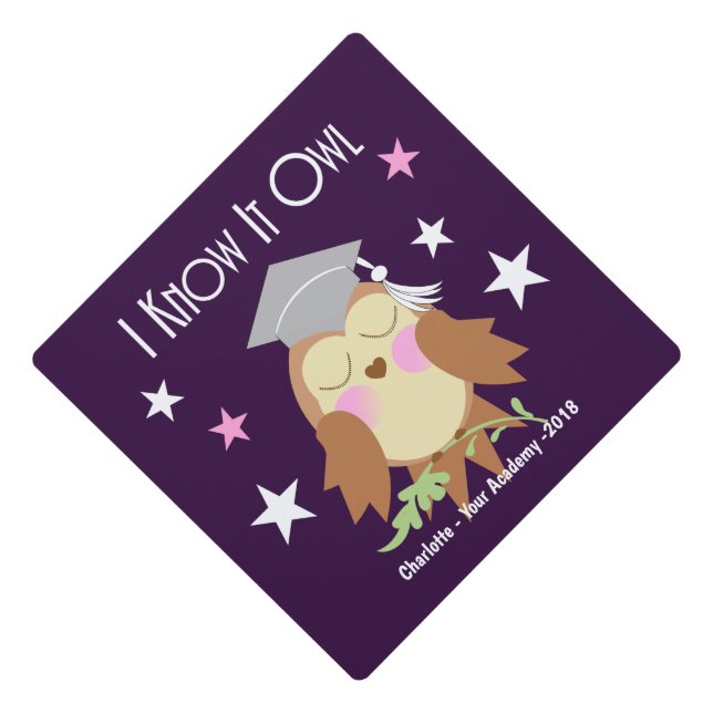 Cute Owl Class of 20XX Senior High Grad Graduation Cap Topper (Front)