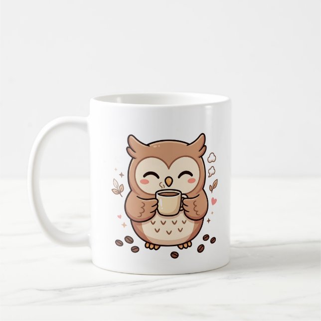 Cute Owl Coffee Mug Kawaii Owl Design (Left)