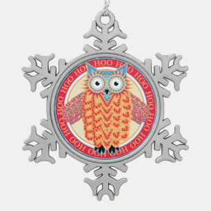 Cute Owl Colourful Christmas Snowflake Pewter Christmas Ornament