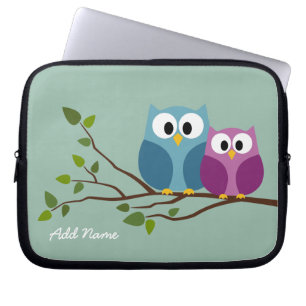 Cute Owl Couple Drawing on a Tree Branch Laptop Sleeve