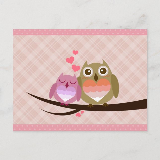 Cute Owl Couple Full of Love Heart Invitation (Front)