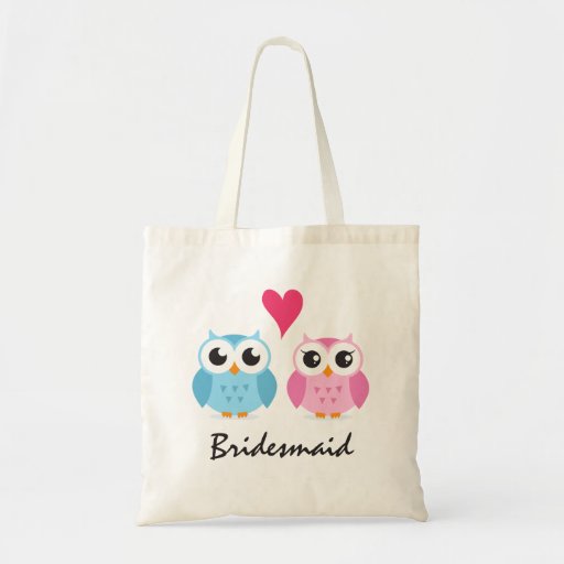 Cute owl couple love cartoon wedding bridesmaid tote bag | Zazzle