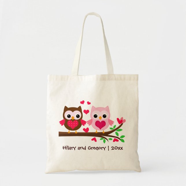 Cute Owl Couple Personalized for Wedding Tote Bag (Front)