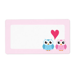 Cute owl couple with pink love heart