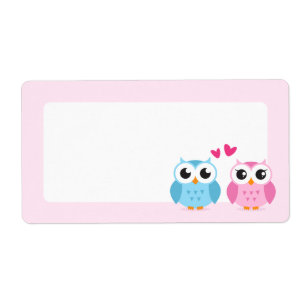 Cute owl couple with pink love hearts