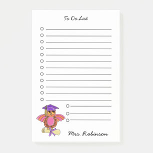 Cute Owl Diploma Teacher To Do List  White  4 x 6 Post-it Notes