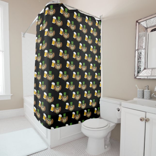 Cute Owl Drinking Beer St Patrick's Day Pattern (In Situ)