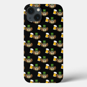 Cute Owl Drinking Beer St Patrick's Day Pattern iPhone 13 Case