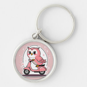 Cute owl driving a scooter keychain