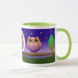 Cute Owl family and full Moon mug