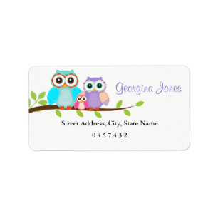 Cute Owl Family Girl Baby shower Étiquettes de adr