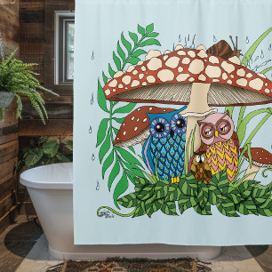 Cute Owl Family Mushroom Rain